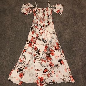 off the shoulder spaghetti strap maxi dress.